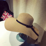 Summer Women's Straw Hat Bowknot Wide Brim Floppy Panama Hats Female Lady Outdoor Foldable Beach Sun Cap