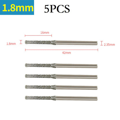 5pcs 0.8/1/1.2/1.5/1.8/2/2.5mm Diamond Coated Drill Bits With 2.35mm Shank Glass Jade Amber Jewelry Glass Diamond Drill Bit