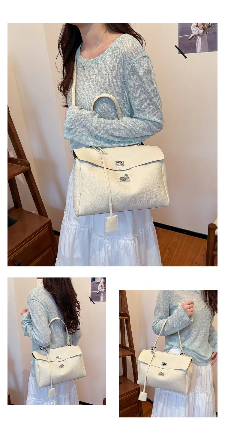 Casual Large Capacity Lychee Pattern Single Shoulder Slant Cross Bag Versatile Underarm Bag Simple Stylish Tote Bag