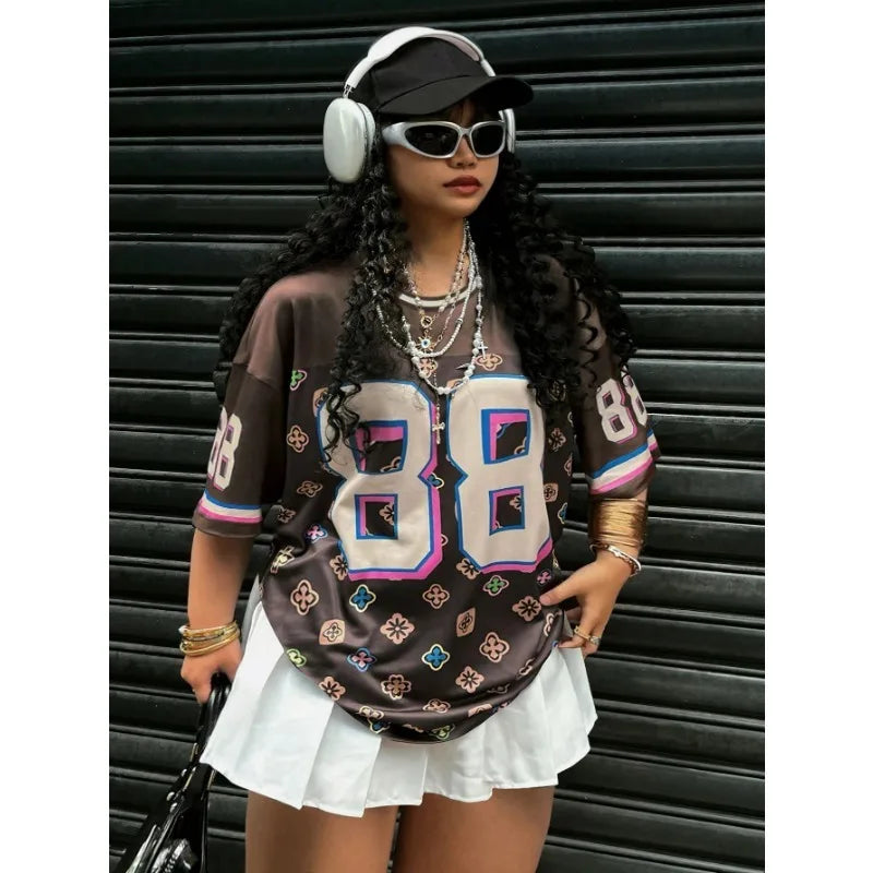 Nova venda quente esportes ao ar livre plus size feminino verão carta impressão em torno do pescoço manga curta casual moda tendência camiseta