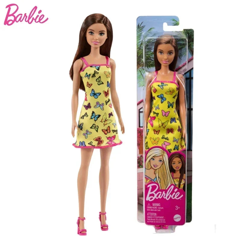 Original Mattel Barbie Fashionistas Doll Floral Dress with Sweet Casual Clothes and Accessories Toys for Girls Collection Gift