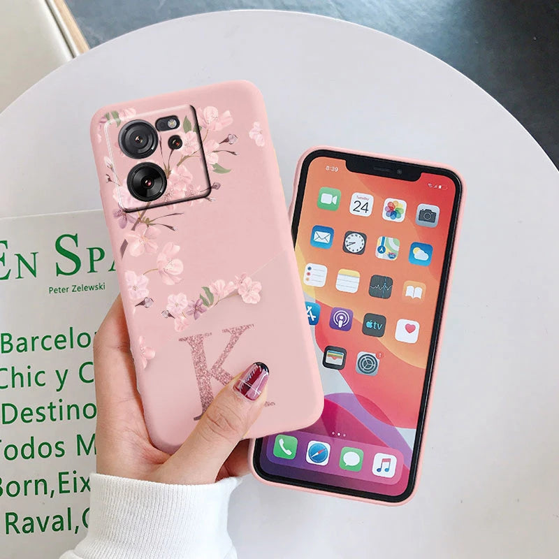 Funda para Xiaomi 13T Pro con diseño de flores y letras, a prueba de golpes, de silicona suave, para Xiaomi 13T
