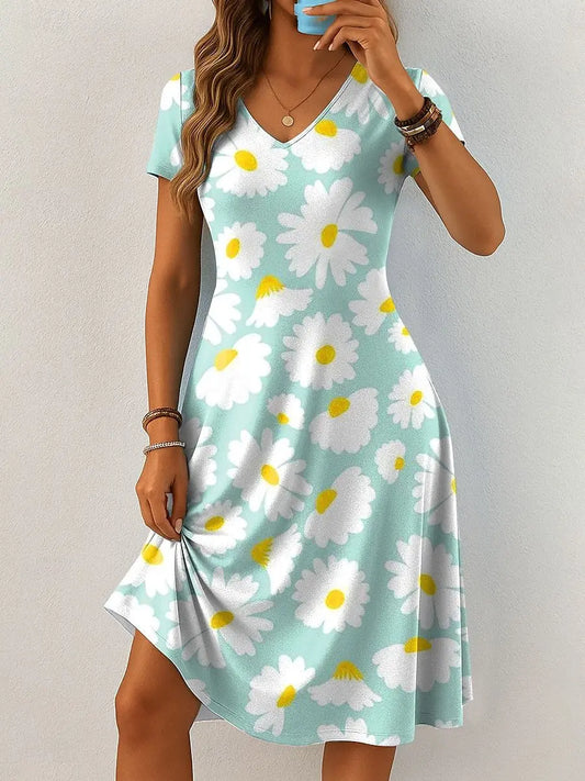 Floral 3D Print Short Dresses For Women Elegant Mini Dress Woman Short Sleeve Vintage Dress Summer Casual Plus Size Clothing 9XL
