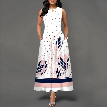 Vestido longo sem mangas com decote em v feminino, vestidos retrô boêmios, estampa floral, swing, casual, novo