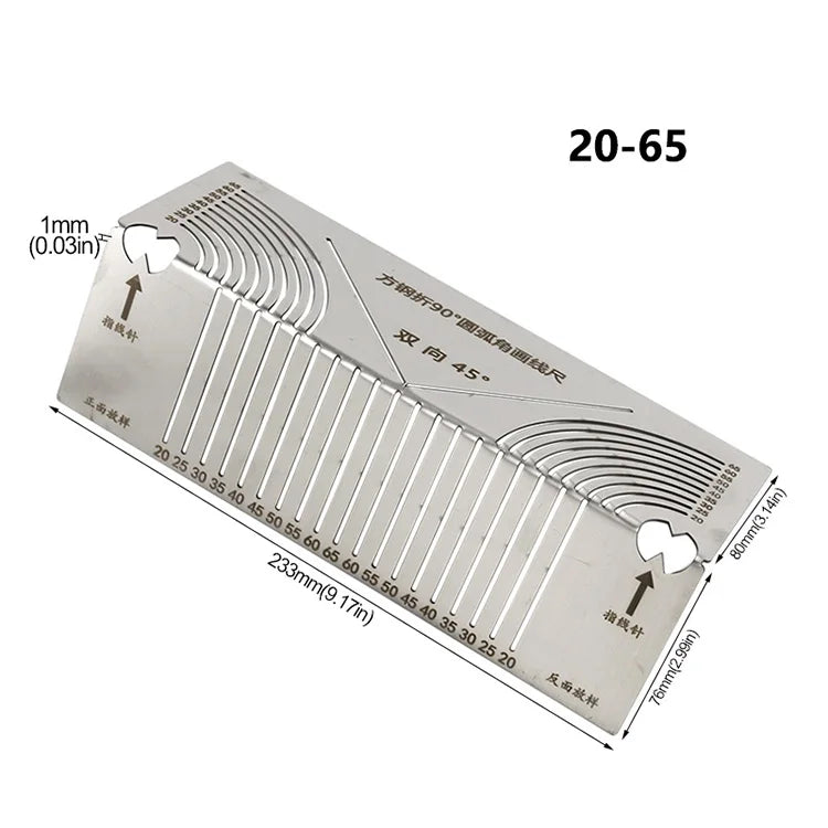 90 Degree Square Steel Bending Ruler Right Angle Arc Bending Drawing Line Ruler Building Parallel Line Drawing Cutting Marking