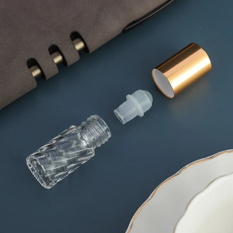 5/10ml Essential Oil Glass Roller Bottles With Roller Balls Refillable Perfume Dispenser Vials Travel Clear Cosmetic Container