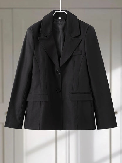 Elegant Black Women's Blazer Coat Slim Single Breasted Long Sleeve Lapel Female Coats 2025 Sping Fashion Terse Lady Outwear