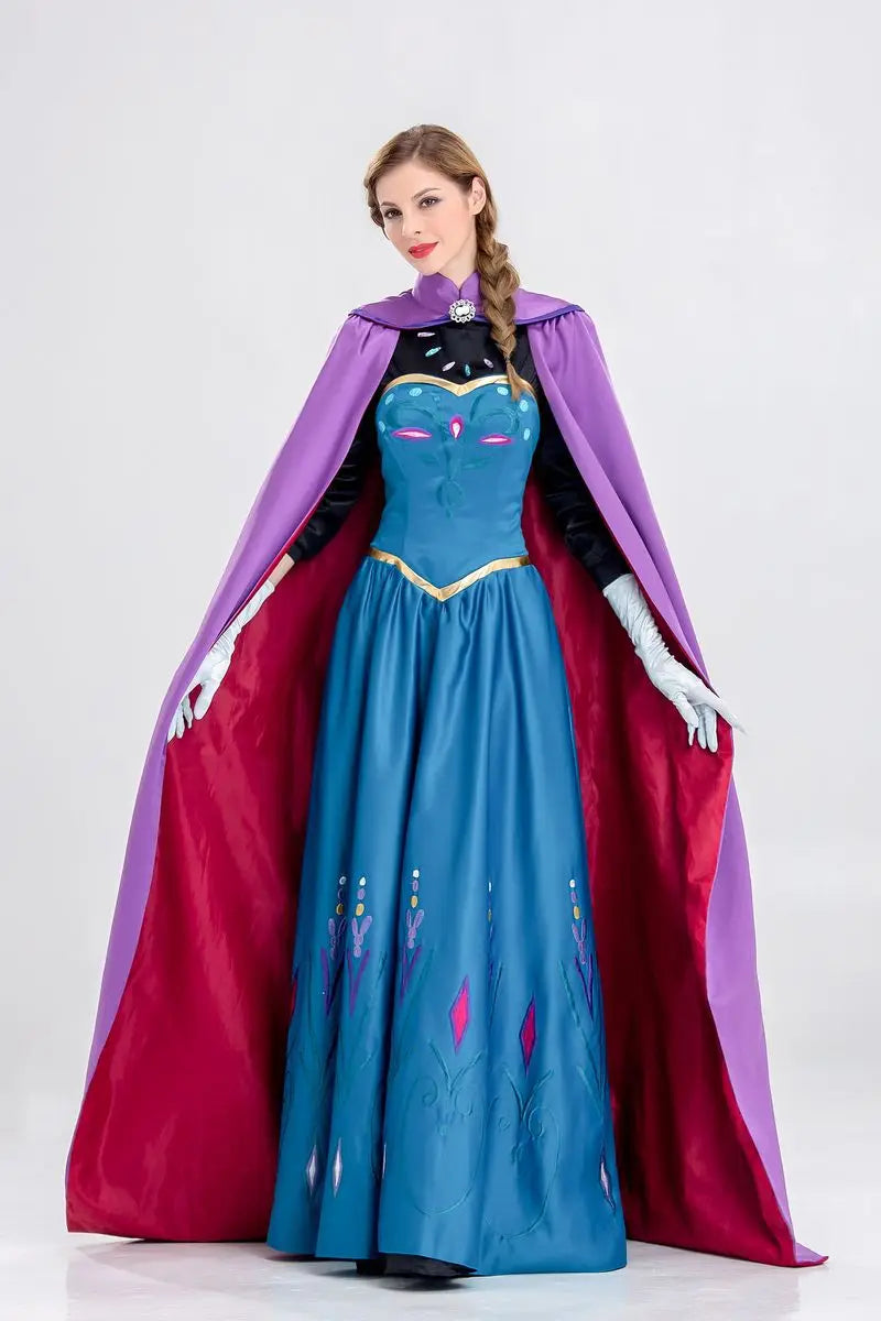 Disney Frozen Movie Adult Costume Women's Cospaly Princess Anna Dress Cloak Halloween Party Performance Dress Birthday Gifts New