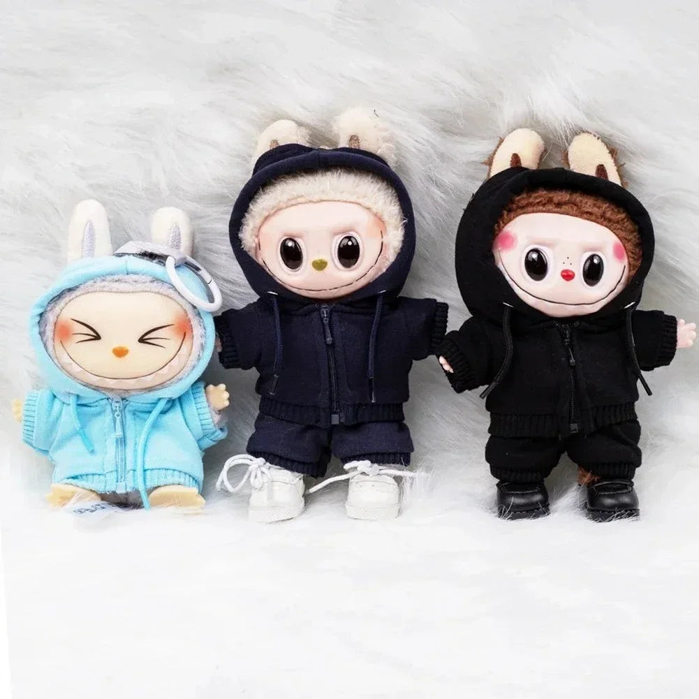 For Labubu Casual Sweatsuit Set Comfy Clothes for Labubu 15/17cm Dolls Featuring Ribbed Hem Details Fashion Doll Accessories