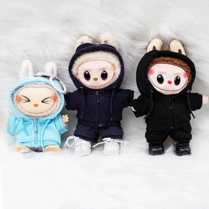For Labubu Casual Sweatsuit Set Comfy Clothes for Labubu 15/17cm Dolls Featuring Ribbed Hem Details Fashion Doll Accessories