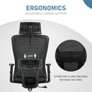 Durrafy Ergonomic Office Chair, Office Chairs, Desk Chair with adjustable headrest, Armrests, 150KG load capacity, Black