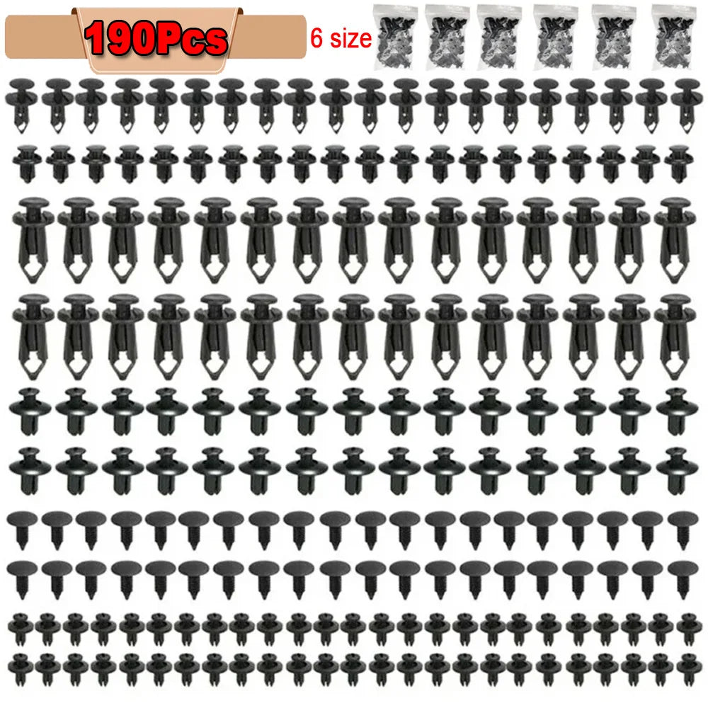 190 clips de retención para coche, 6 tamaños, kit de clips de plástico para automoción, clips para panel de moldura, remaches para parachoques de carrocería.