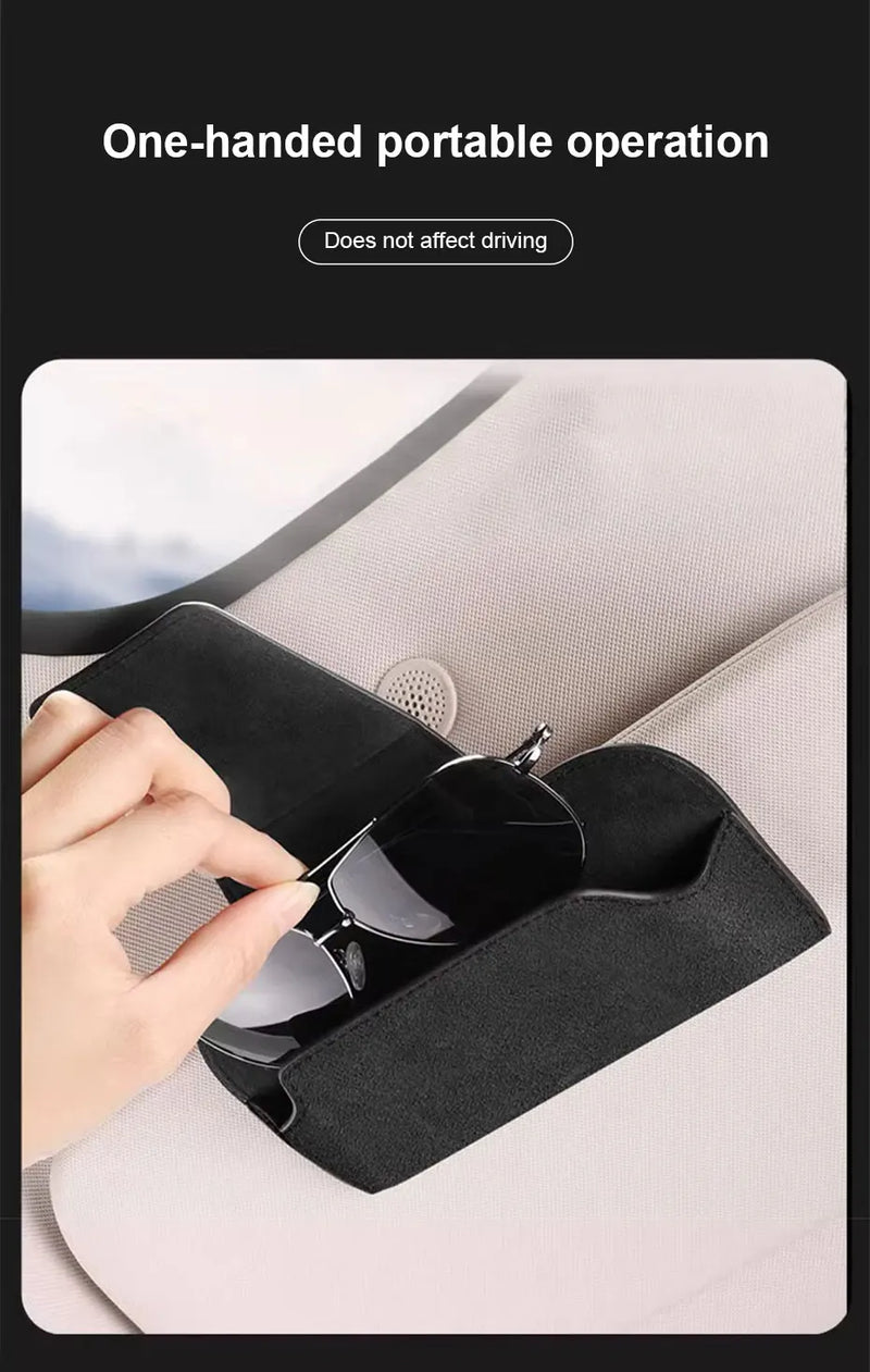 SEAMETAL Cowhide Sun Visor Glasses Holder Premium Leather Wear-Resistant Sunglasses Protective Box Auto Eyeglasses Storage Case