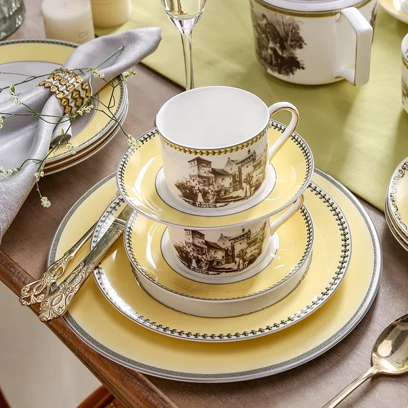 Nordic retro European tableware porcelain plates cups saucers pots high-end luxury sets creative home gifts