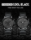 HANNAH MARTIN Brand Men Watch Black Stainless Steel Waterproof Fashion Sports Multifunctional Quartz Wristatch Relogio Masculino