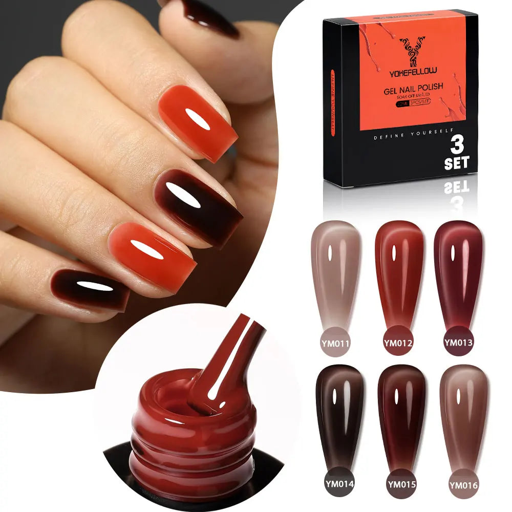 NEW YOKEFELLOW 10ml Crystal Jelly Nude Red Pink Gel Nail Polish Transparent Semi-permanent UV Gel Nail Art Soak Off Gel Varnish