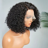 Short 8 to 16 Inch Kinky Curly Bob Human Hair Wig Pre-Plucked T Part Lace Peruvian Curly Human Hair Bob Wigs For Women and Girls