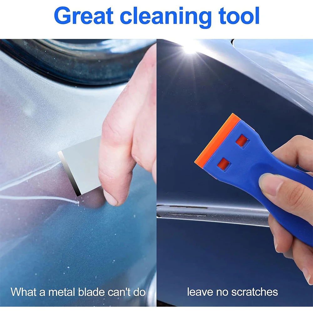 Raspador de cuchillas de afeitar de plástico con cuchillas de plástico, herramienta de limpieza para pisos, estufas, ventanas de automóviles y vidrios. 
