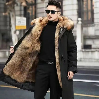 Abrigo de piel sintética Parker para hombre, cálido y nuevo de invierno, de una pieza, de piel sintética de visón, de longitud media.