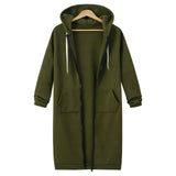 Hoodies femininos 2023 novo outono inverno espessamento solto moda cor sólida bolso design superior com capuz longo zíper camisolas casaco