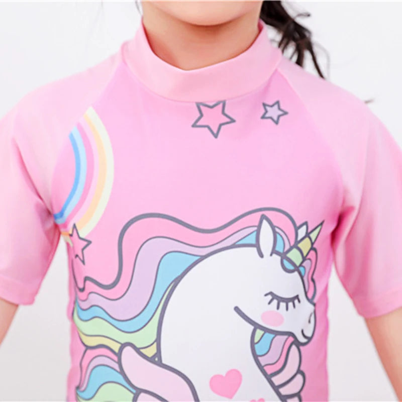 Baby Boy One-piece Swimsuit Short Sleeve Swimwear For Kids Toddler Girls Cartoon Unicorn Infant Korea Child Bathing Suit 원피스수영복