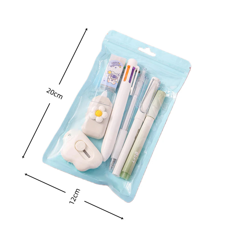 7-In-1 Stationery Set Children Back To School Gel Pen Highlighter Ballpoint Pen Eternal Pencil Tape Eraser Knife Kids Prize