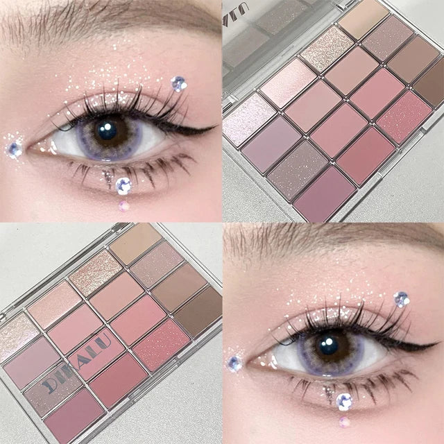 DIKALU - Paleta de sombras de ojos coreanas de baja saturación, 16 colores, alto nivel de apariencia, control mate, cobertura natural de tonos tierra rosados 