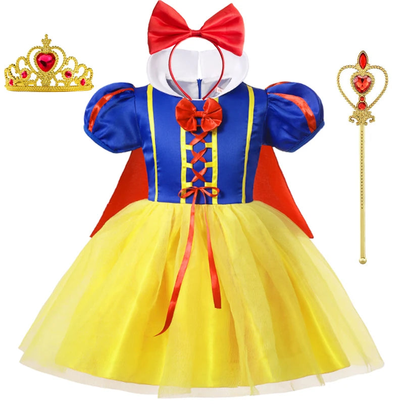 Fantasia de Princesa Branca de Neve para Meninas – Halloween, Festa de Aniversário, Brincadeiras e Fantasias Infantis (com Capa)