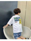 Camiseta de manga corta de verano para niños, Top de cuello redondo para niños pequeños y medianos, moda informal versátil de media manga