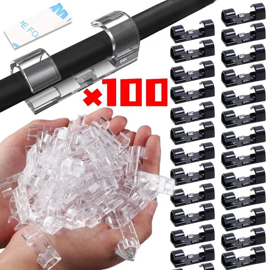 1/100Pcs Cable Clips Self-Adhesive Cable Organizer Cord Management System Cord Holder for Wire Management Desk Car Office Home