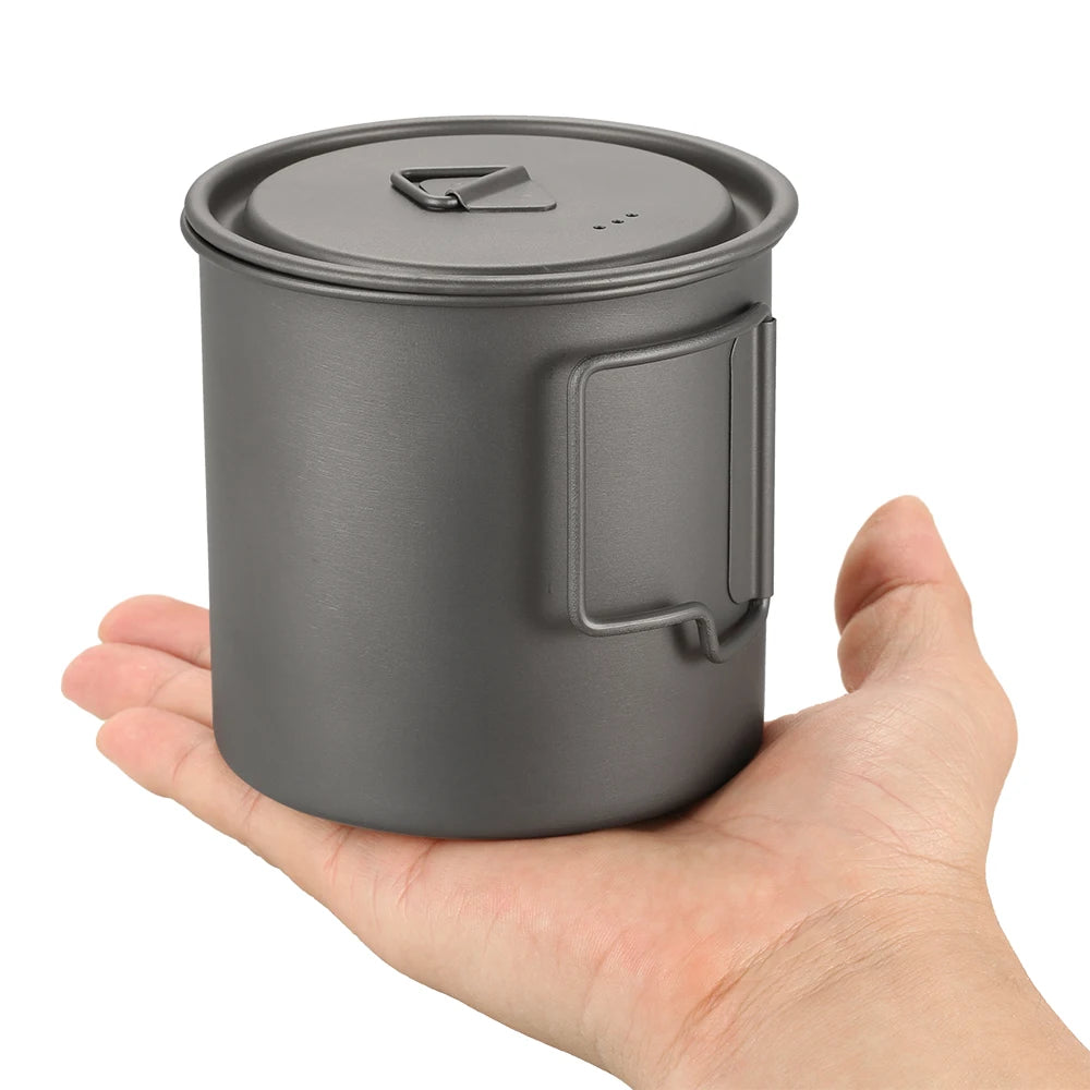 Taza de agua ultraligera de titanio Lixada con asa plegable, portátil para exteriores, camping, picnic, 300 ml/350 ml/550 ml/650 ml