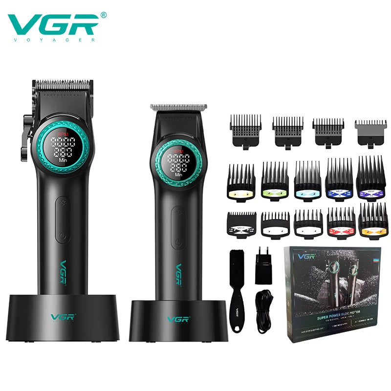 VGR 001 977 new hair trimming set high-end men's hair clipper intelligent digital display electric carving and whitening trimmer