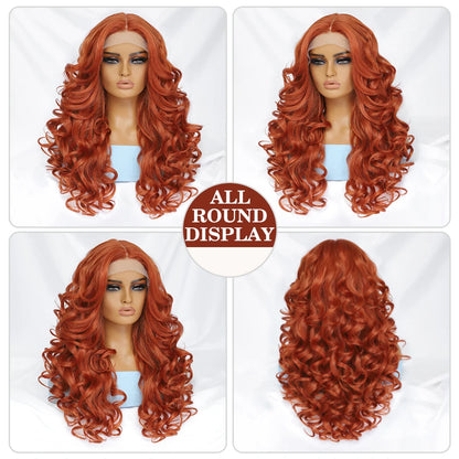 Black Brown Curly Wig Synthetic Lace Front Wigs For Women Blonde Orange Female Lace Wig 13X4.5X1 Cosplay Hair Daily Use