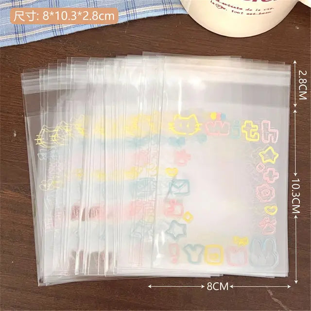 Auto-adesivo Graffiti Kitten Bag, Small Card Self Sealing Bag, Packaging Card Gift Bag, Alta Aparência OPP Bag, 20 Pcs, 50 Pcs, 100 Pcs