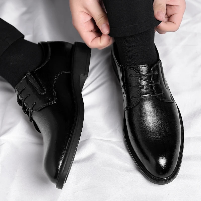 3/6/8 CM Elevator Shoes Men Dress Shoes Black Soft Leather Men Heightening Formal Shoes Casual Business Men Oxfords Suit Shoes