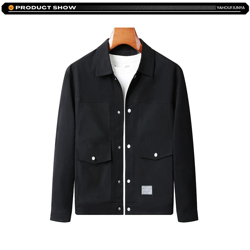 New Spring Autumn Men Outdoor Leisure Windbreak Lapel Jacket Men Solid Color Fashion Style Brand Loose Jacket Coat Male Clothing