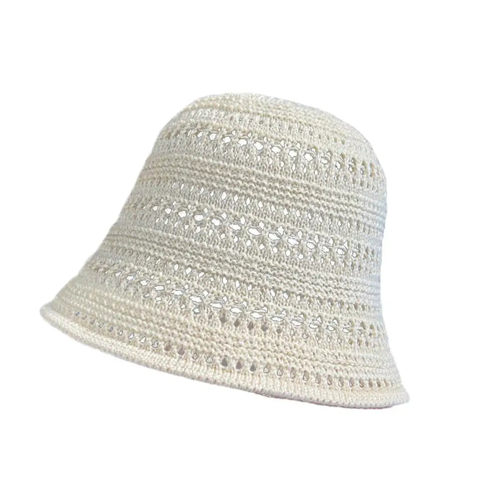Hollow Out Crochet Sun Hat Wide Brim Bucket Hat Knitted Fisherman Hat Foldable Visor Small Fresh Simple Outdoor Casual Beach Cap