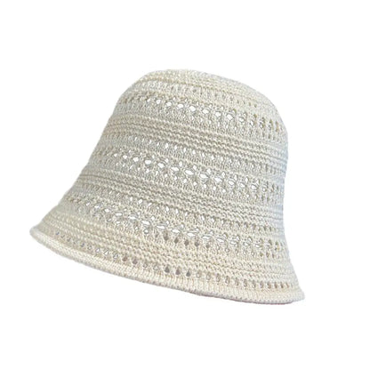 Hollow Out Crochet Sun Hat Wide Brim Bucket Hat Knitted Fisherman Hat Foldable Visor Small Fresh Simple Outdoor Casual Beach Cap