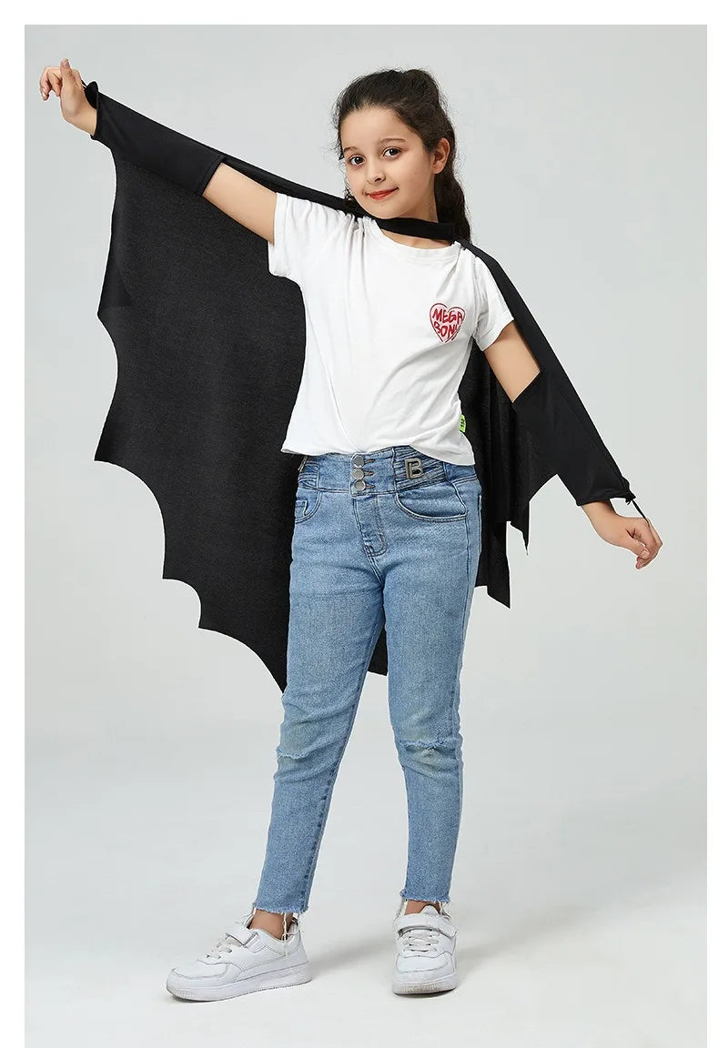 Deluxe Halloween Bat Cape Black Hairpin Mask Cape Costumes Carnival Party Children Unisex Cosplay Decorative Props