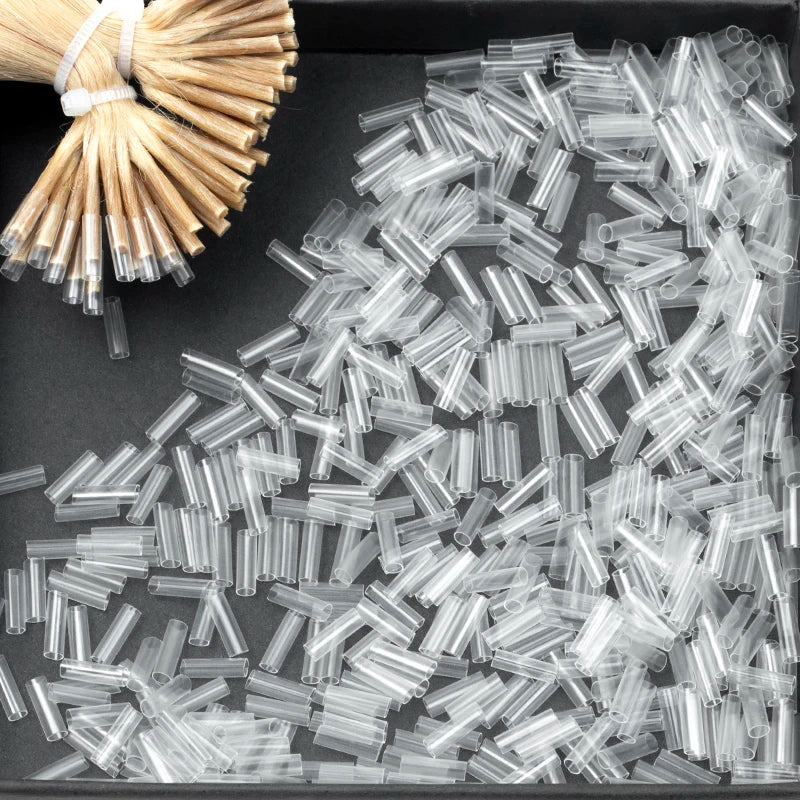 500 peças tubos termo retráteis para extensões de cabelo sem adesivo fusão acessórios para cabelo ferramentas cor transparente