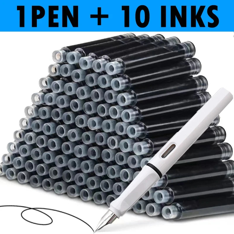 11pcs Fountain Pen Set 0.38mm Replaceable Ink For Smooth Writing, Multifunctional Office Stationery And Learning Supplies