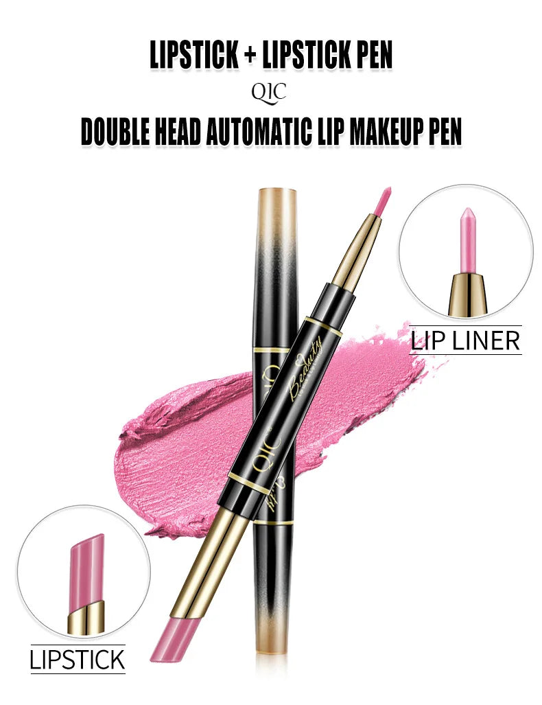 Delineador de labios 2 en 1, resistente al agua, mate, lápiz labial, rojo sexy, de larga duración, maquillaje, cosméticos