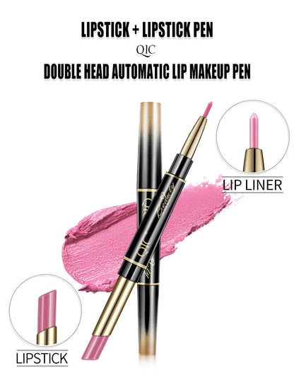 Delineador de labios 2 en 1, resistente al agua, mate, lápiz labial, rojo sexy, de larga duración, maquillaje, cosméticos