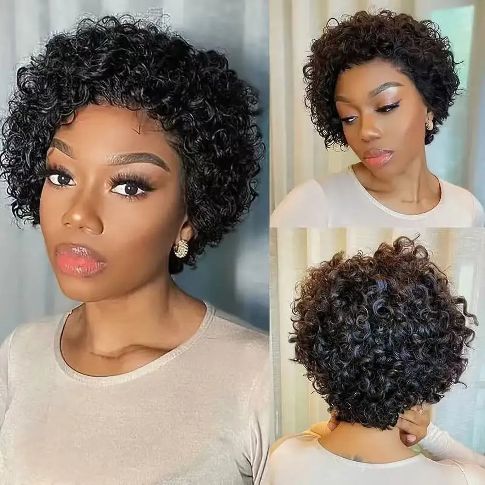 Pixie Cut Wig Short Curly Human Hair Wigs Brazilian Wig Cheap Remy Hair 13X1 Transparent Lace Wigs For Women Sale