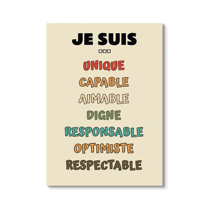 Social Psychology Affirms Children's "I Am" French Canvas Print Rainbow Mental Health Wall Art Poster for Classroom School Decor
