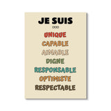 Social Psychology Affirms Children's "I Am" French Canvas Print Rainbow Mental Health Wall Art Poster for Classroom School Decor