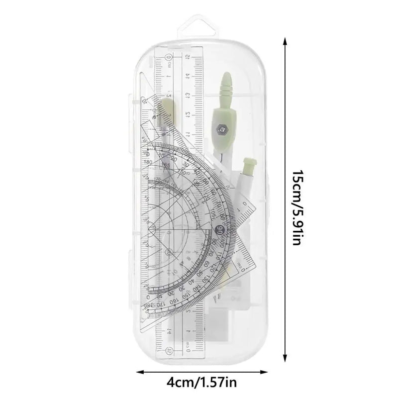 8PCS/Set Plastic Ruler Compasses Set Transparent Straight Ruler Measuring Ruler Set Square Eraser Protractor School Office