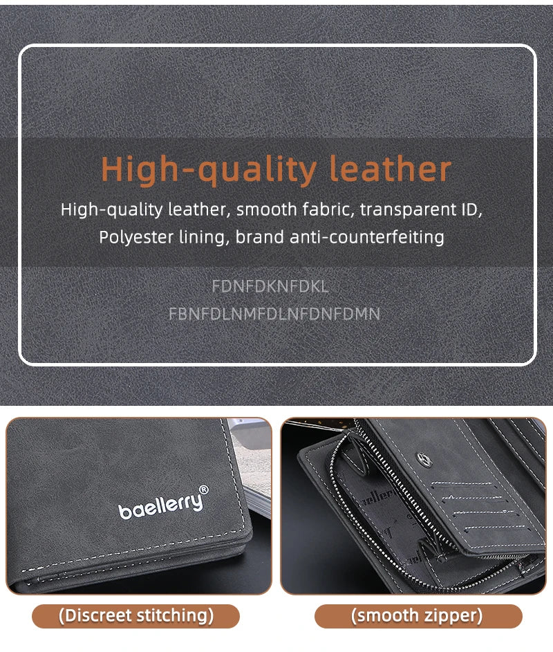 New Leather Men Wallets High Quality Zipper Short Desigh  Wallet Hipster Credit Card Holders Inserts Coin Purses Vintage Walltes