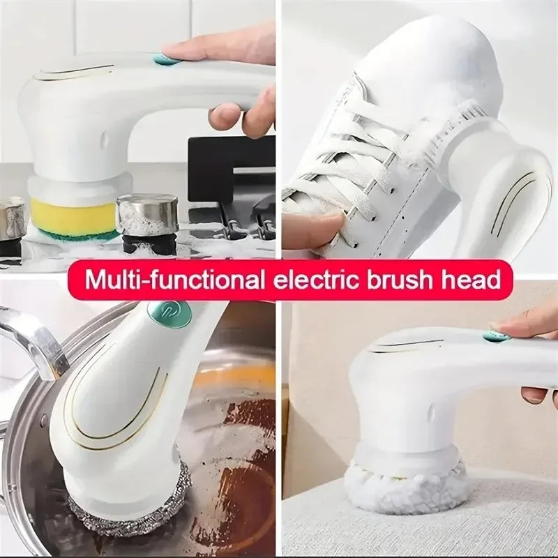 Cepillo de limpieza eléctrico multifuncional cinco en uno, herramientas para el baño y la cocina. 