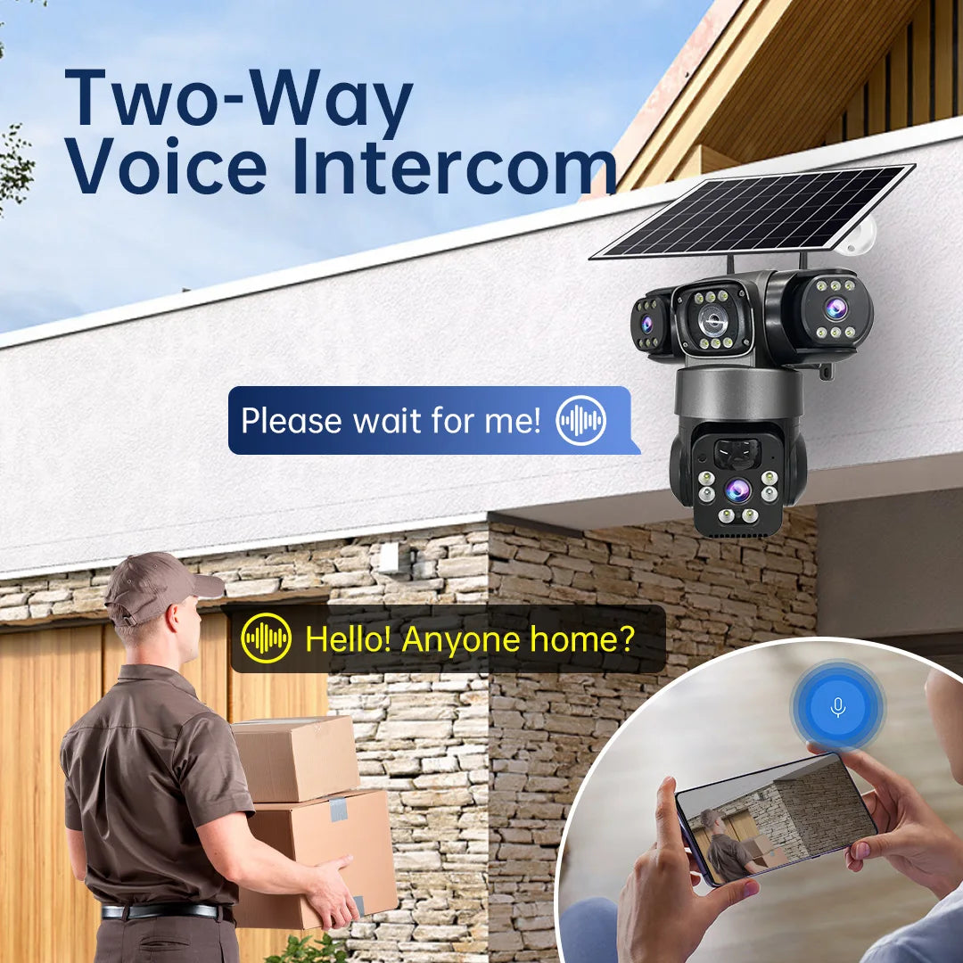 12MP 6K 3 Lens 3 Screen 4G Outdoor Solar Camera Wireless WiFi IP Cameras PIR Auto Tracking Solar Security CCTV Surveillance Cam